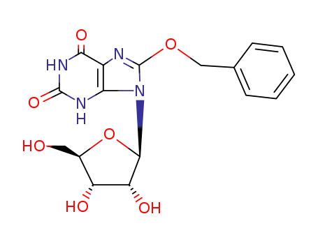 Molecular Structure of 3868-37-9 (8-(benzyloxy)-9-pentofuranosyl-3,9-dihydro-1H-purine-2,6-dione)