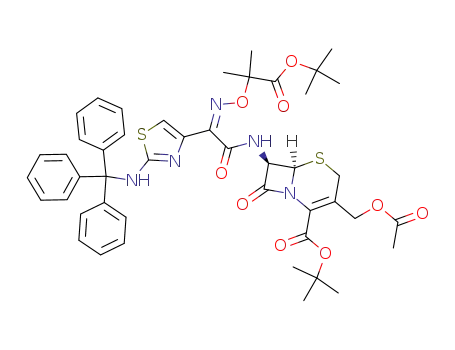 Molecular Structure of 68672-67-3 (ester de tert-butylique de l'acide (acetoxy methyl)-3(<<<dimethyl-1,1 (dimethyl-1,1 ethoxy)-2 oxo-2 ethoxy>-imino-2 Z (tritylamino-2 thiazolyl-4)-2>-acetyl>-amino)-7 β cepheme-3 carboxylique-4)
