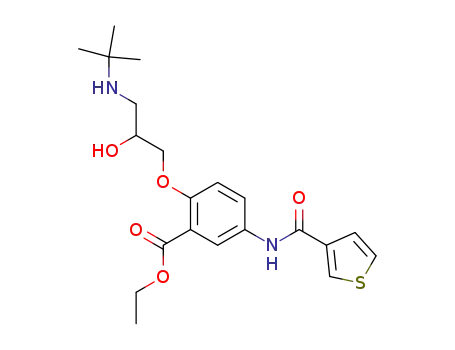 Molecular Structure of 90055-99-5 (Benzoic acid,
2-[3-[(1,1-dimethylethyl)amino]-2-hydroxypropoxy]-5-[(3-thienylcarbonyl)
amino]-, ethyl ester)