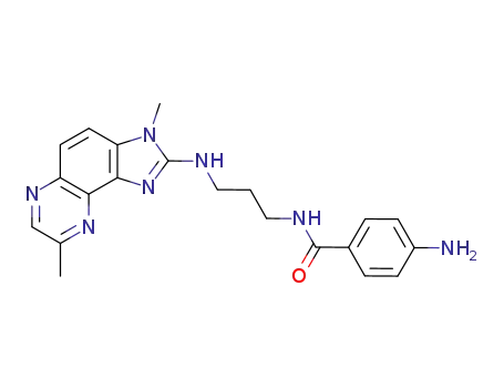 Molecular Structure of 113638-85-0 (4-Amino-N-[3-(3,8-dimethyl-3H-imidazo[4,5-f]quinoxalin-2-ylamino)-propyl]-benzamide)