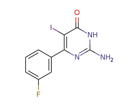 Molecular Structure of 74602-60-1 (2-amino-5-iodo-6-(3-fluorophenyl)-4(3H)-pyrimidinone)