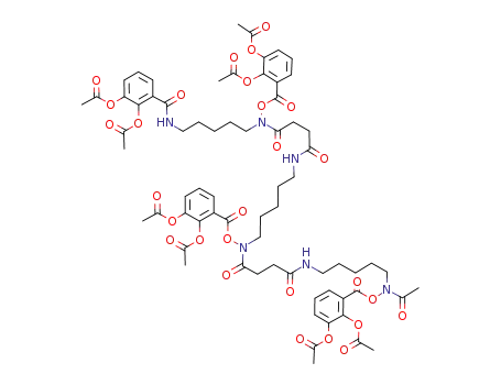 Molecular Structure of 84010-58-2 (Acetic acid 2-acetoxy-6-(3-{5-[(3-{5-[acetyl-(2,3-diacetoxy-benzoyloxy)-amino]-pentylcarbamoyl}-propionyl)-(2,3-diacetoxy-benzoyloxy)-amino]-pentylcarbamoyl}-propionyl)-[5-(2,3-diacetoxy-benzoylamino)-pentyl]-aminooxycarbonyl)-phenyl ester)