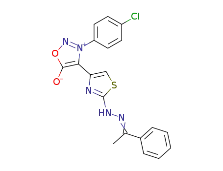 Molecular Structure of 155812-27-4 (3-(4-Chlorophenyl)-5-hydroxy-4-((2-alpha-benzylidenehydrazino)-4-thiaz olyl)-1,2,3-oxadiazolium)