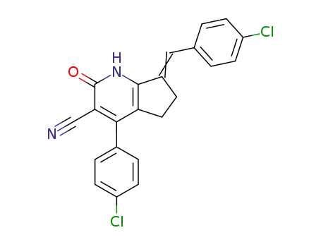 Molecular Structure of 77821-83-1 (4-(4-Chloro-phenyl)-7-[1-(4-chloro-phenyl)-meth-(Z)-ylidene]-2-oxo-2,5,6,7-tetrahydro-1H-[1]pyrindine-3-carbonitrile)