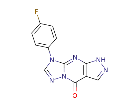 Molecular Structure of 141300-33-6 (8-(4-fluorophenyl)-1,8-dihydro-4H-pyrazolo[3,4-d][1,2,4]triazolo[1,5-a]pyrimidin-4-one)