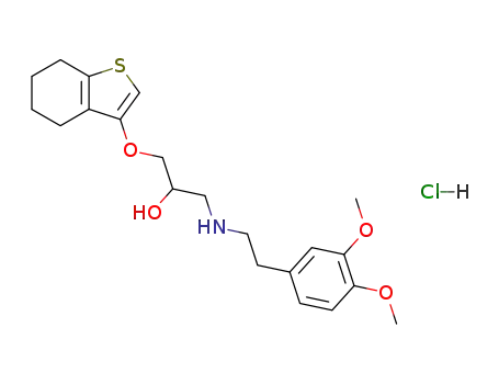 Molecular Structure of 85462-94-8 (1-[2-(3,4-dimethoxyphenyl)ethylamino]-3-(4,5,6,7-tetrahydrobenzothioph en-3-yloxy)propan-2-ol hydrochloride)