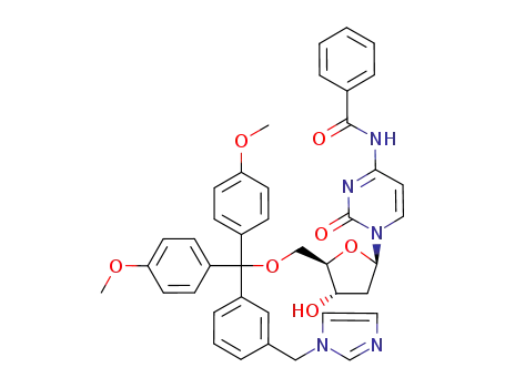 Molecular Structure of 106469-69-6 (N-(1-{(2R,4S,5R)-4-Hydroxy-5-[(3-imidazol-1-ylmethyl-phenyl)-bis-(4-methoxy-phenyl)-methoxymethyl]-tetrahydro-furan-2-yl}-2-oxo-1,2-dihydro-pyrimidin-4-yl)-benzamide)
