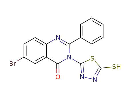 Molecular Structure of 87602-30-0 (6-Bromo-2-phenyl-3-(5-mercapto-1,3,4-thiadiazol-2-yl)-quinazolin-4(3H)-one)