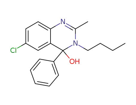 Molecular Structure of 76303-65-6 (4-Quinazolinol, 3-butyl-6-chloro-3,4-dihydro-2-methyl-4-phenyl-)