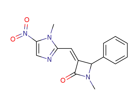 Molecular Structure of 123794-15-0 (2-Azetidinone,
1-methyl-3-[(1-methyl-5-nitro-1H-imidazol-2-yl)methylene]-4-phenyl-,
(Z)-)