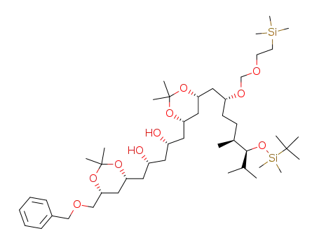 (2S,4R)-1-((4R,6R)-6-Benzyloxymethyl-2,2-dimethyl-[1,3]dioxan-4-yl)-5-{(4S,6R)-6-[(2R,5S,6S)-6-(tert-butyl-dimethyl-silanyloxy)-5,7-dimethyl-2-(2-trimethylsilanyl-ethoxymethoxy)-octyl]-2,2-dimethyl-[1,3]dioxan-4-yl}-pentane-2,4-diol