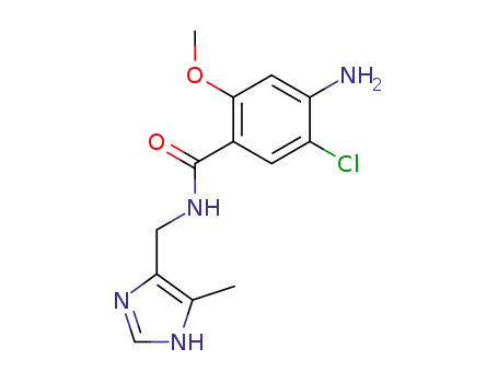 Molecular Structure of 143104-29-4 (Benzamide,
4-amino-5-chloro-2-methoxy-N-[(5-methyl-1H-imidazol-4-yl)methyl]-)
