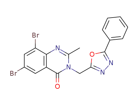Molecular Structure of 106924-09-8 (6,8-dibromo-2-methyl-3-[(5-phenyl-1,3,4-oxadiazol-2-yl)methyl]quinazolin-4(3H)-one)