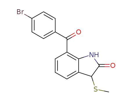 Molecular Structure of 91713-90-5 (2H-Indol-2-one, 7-(4-bromobenzoyl)-1,3-dihydro-3-(methylthio)-)