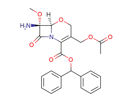 Molecular Structure of 116180-23-5 ((6R,7R)-3-Acetoxymethyl-7-amino-7-methoxy-8-oxo-5-oxa-1-aza-bicyclo[4.2.0]oct-2-ene-2-carboxylic acid benzhydryl ester)