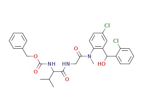 Molecular Structure of 74088-38-3 ((1-{[({4-Chloro-2-[(2-chloro-phenyl)-hydroxy-methyl]-phenyl}-methyl-carbamoyl)-methyl]-carbamoyl}-2-methyl-propyl)-carbamic acid benzyl ester)