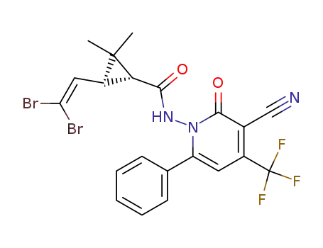 Molecular Structure of 137115-56-1 ((1R,3S)-3-(2,2-Dibromo-vinyl)-2,2-dimethyl-cyclopropanecarboxylic acid (3-cyano-2-oxo-6-phenyl-4-trifluoromethyl-2H-pyridin-1-yl)-amide)