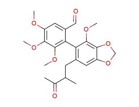 Molecular Structure of 62580-60-3 (Benzaldehyde,
3,4,5-trimethoxy-2-[4-methoxy-6-(2-methyl-3-oxobutyl)-1,3-benzodioxol-
5-yl]-)