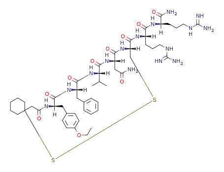 Molecular Structure of 110500-78-2 (O-Ethyl-N-[[1-mercapto(1)cyclohexyl]acetyl]-D-Tyr-L-Phe-L-Val-L-Asn-L-Cys(1)-L-Arg-D-Arg-NH2)