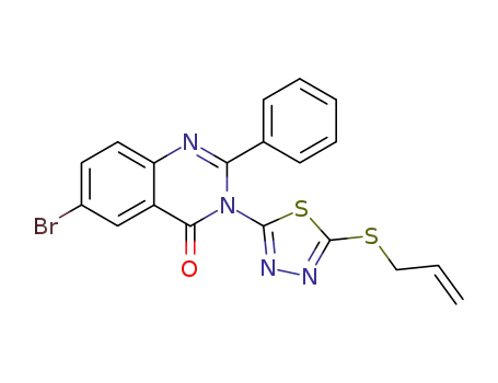 Molecular Structure of 87602-33-3 (3-(5-Allylsulfanyl-[1,3,4]thiadiazol-2-yl)-6-bromo-2-phenyl-3H-quinazolin-4-one)