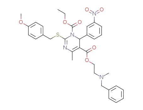 2-(4-Methoxy-benzylsulfanyl)-4-methyl-6-(3-nitro-phenyl)-6H-pyrimidine-1,5-dicarboxylic acid 5-[2-(benzyl-methyl-amino)-ethyl] ester 1-ethyl ester