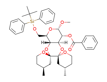 Molecular Structure of 164398-17-8 (<2'S,2''S,4'S,4''S> methyl 2-benzoyl-6-O-(tert-butyldiphenylsilyl)-3-O,4-O-(4',4''-dimethyloctahydro-2',2''-bipyran-2',2''-diyl)-α-D-glucopyranoside)