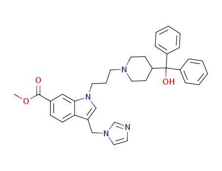 Molecular Structure of 1026259-98-2 (1-{3-[4-(Hydroxy-diphenyl-methyl)-piperidin-1-yl]-propyl}-3-imidazol-1-ylmethyl-1H-indole-6-carboxylic acid methyl ester)