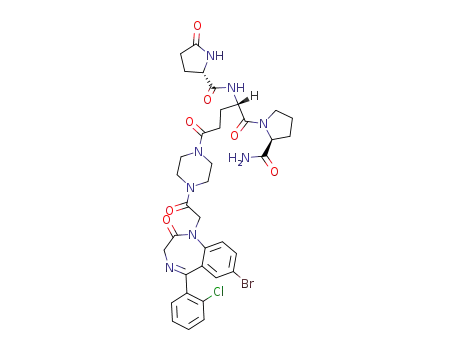 Molecular Structure of 126494-65-3 (pyroglutamyl-<gamma-<1-<7-bromo-5-(2-chlorophenyl)-1,2-dihydro-3H-1,4-benzodiazepine-2-on-1-ylacetyl>piperazinyl>>glutamylprolinamide)