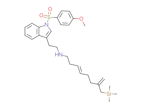 Molecular Structure of 113542-12-4 ({2-[1-(4-Methoxy-benzenesulfonyl)-1H-indol-3-yl]-ethyl}-((E)-7-trimethylsilanylmethyl-octa-3,7-dienyl)-amine)