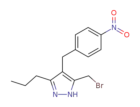 Molecular Structure of 137861-60-0 (1H-Pyrazole, 3-(bromomethyl)-4-[(4-nitrophenyl)methyl]-5-propyl-)