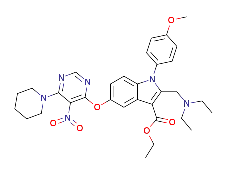 2-Diethylaminomethyl-1-(4-methoxy-phenyl)-5-(5-nitro-6-piperidin-1-yl-pyrimidin-4-yloxy)-1H-indole-3-carboxylic acid ethyl ester