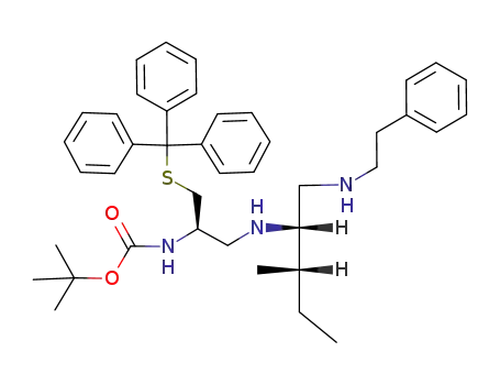 Molecular Structure of 157325-04-7 (((R)-1-{[(1S,2S)-2-Methyl-1-(phenethylamino-methyl)-butylamino]-methyl}-2-tritylsulfanyl-ethyl)-carbamic acid tert-butyl ester)