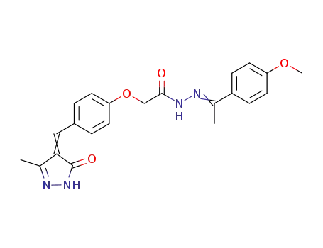 Molecular Structure of 107045-03-4 (Acetic acid,2-[4-[(1,5-dihydro-3-methyl-5-oxo-4H-pyrazol-4-ylidene)methyl]phenoxy]-,2-[1-(4-methoxyphenyl)ethylidene]hydrazide)