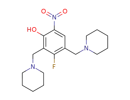 Molecular Structure of 157831-78-2 (3-fluoro-6-nitro-2,4-bis(piperidin-1'-ylmethyl)phenol)
