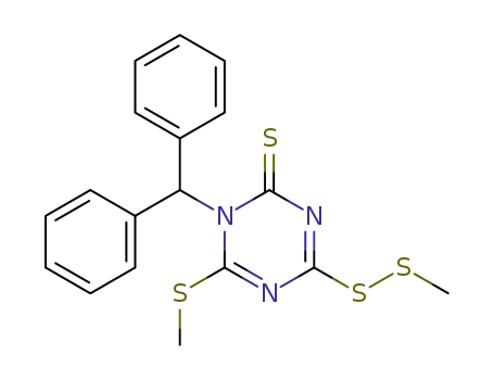 Molecular Structure of 104157-68-8 (1,3,5-Triazine-2(1H)-thione,
1-(diphenylmethyl)-4-(methyldithio)-6-(methylthio)-)