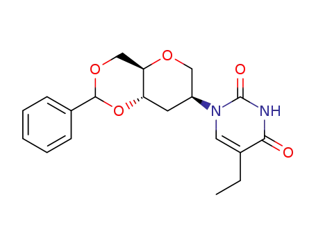 Molecular Structure of 1054669-59-8 (5-Ethyl-1-((4aR,7S,8aS)-2-phenyl-hexahydro-pyrano[3,2-d][1,3]dioxin-7-yl)-1H-pyrimidine-2,4-dione)