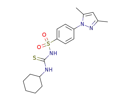 Molecular Structure of 69180-80-9 (<i>N</i>-(cyclohexyl-thiocarbamoyl)-4-(3,5-dimethyl-pyrazol-1-yl)-benzenesulfonamide)