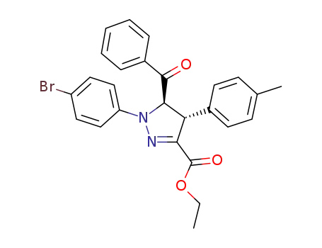 Molecular Structure of 144329-50-0 (1H-Pyrazole-3-carboxylic acid,
5-benzoyl-1-(4-bromophenyl)-4,5-dihydro-4-(4-methylphenyl)-, ethyl
ester, trans-)