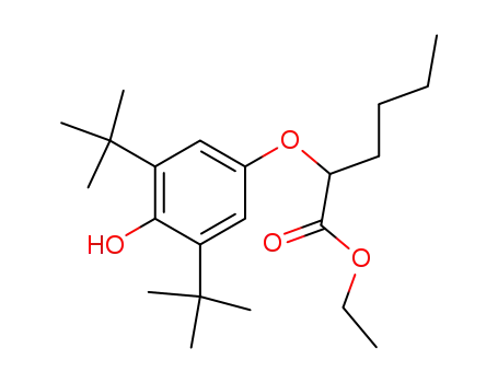 Molecular Structure of 63179-18-0 (Hexanoic acid, 2-[3,5-bis(1,1-dimethylethyl)-4-hydroxyphenoxy]-, ethyl
ester)