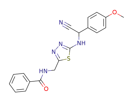 Molecular Structure of 83530-94-3 (α-(benzoylaminomethyl-1,3,4-thiadiazol-2-yl-amino)-p-anisylacetonitrile)