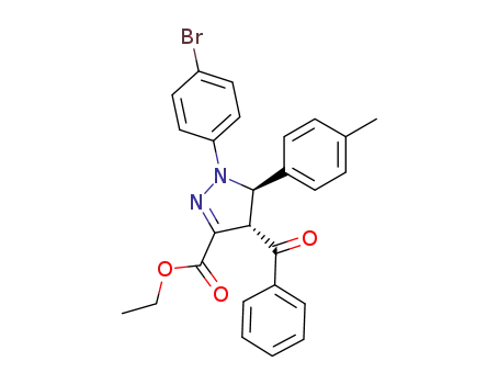 Molecular Structure of 144329-51-1 (1H-Pyrazole-3-carboxylic acid,
4-benzoyl-1-(4-bromophenyl)-4,5-dihydro-5-(4-methylphenyl)-, ethyl
ester, trans-)