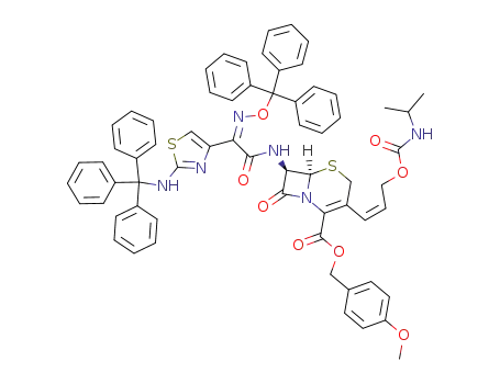 4-methoxyphenylmethyl 7-<(Z)-2-(2-tritylaminothiazol-4-yl)-2-trityloxyiminoacetamido>-3-<(Z)-3-(N-isopropylcarbamoyloxy)-1-propenyl>-3-cephem-4-carboxylate