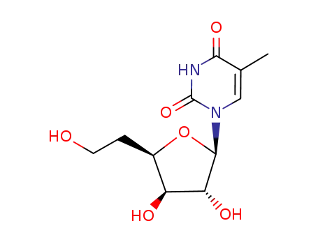 Molecular Structure of 136505-25-4 (1-[(2R,3R,4R,5R)-3,4-Dihydroxy-5-(2-hydroxy-ethyl)-tetrahydro-furan-2-yl]-5-methyl-1H-pyrimidine-2,4-dione)