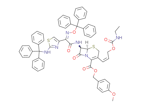 4-methoxyphenylmethyl 7-<(Z)-2-(2-tritylaminothiazol-4-yl)-2-trityloxyiminoacetamido>-3-<(Z)-3-(N-ethylcarbamoyloxy)-1-propenyl>-3-cephem-4-carboxylate