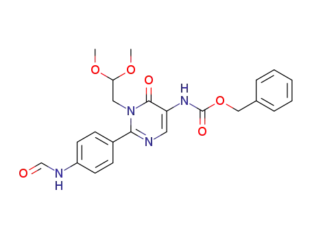 Molecular Structure of 1026559-74-9 ([1-(2,2-Dimethoxy-ethyl)-2-(4-formylamino-phenyl)-6-oxo-1,6-dihydro-pyrimidin-5-yl]-carbamic acid benzyl ester)