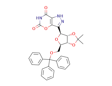 3-(2',3'-O-isopropylidene-5'-O-trityl-β-D-ribofuranosyl)-1H,6H-pyrazolo<3,4-e><1,3>oxazine-5,7-dione