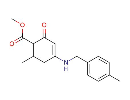Molecular Structure of 142458-07-9 (6-Methyl-4-(4-methyl-benzylamino)-2-oxo-cyclohex-3-enecarboxylic acid methyl ester)