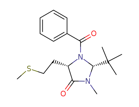 Molecular Structure of 97443-94-2 ((2R,5S)-1-benzoyl-2-(tert-butyl)-3-methyl-5-(3'-thiabutyl)imidazolidin-4-one)