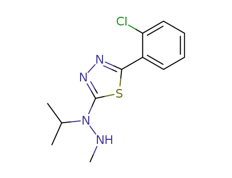 Molecular Structure of 104071-08-1 (1,3,4-Thiadiazole,
2-(2-chlorophenyl)-5-[2-methyl-1-(1-methylethyl)hydrazino]-)
