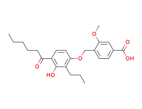 Molecular Structure of 118683-27-5 (4-(4-Hexanoyl-3-hydroxy-2-propyl-phenoxymethyl)-3-methoxy-benzoic acid)